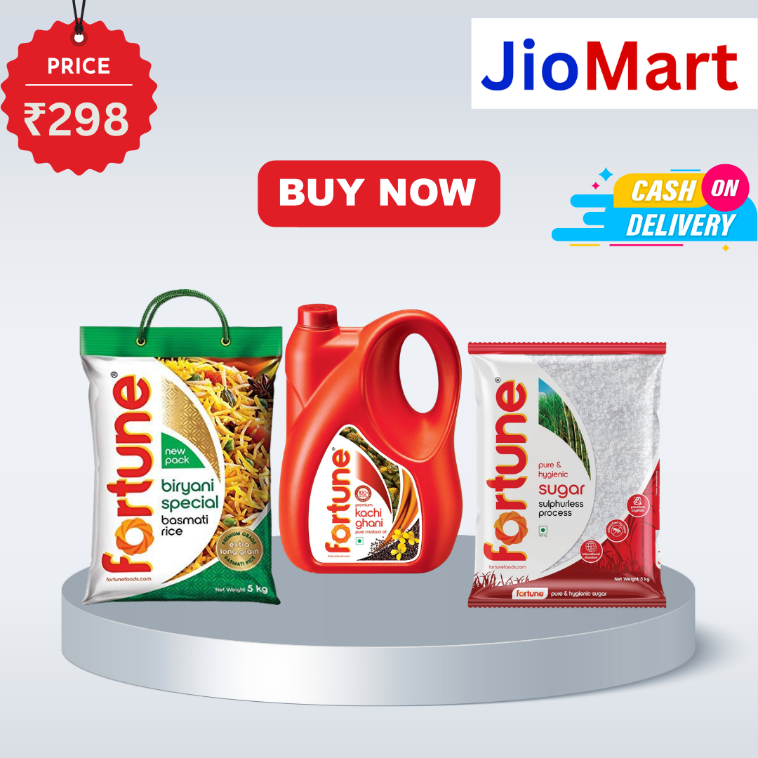 Fortune Smart Grocery Combo Pack – 5kg Basmati Rice + 5L Kachi Ghani Mustard Oil + 5kg Sugar